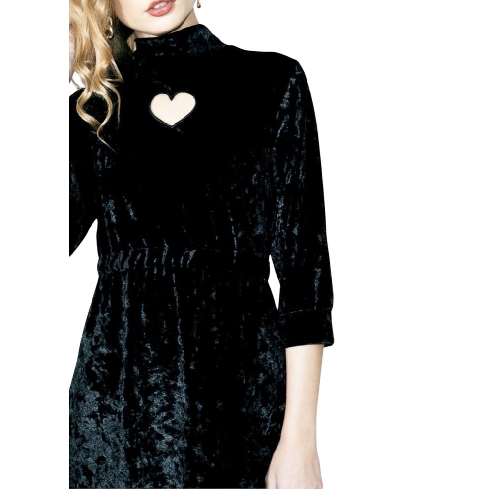 Valfre Winona Dress Women L Black Heart Cutout Crushed Velvet‎ Mini